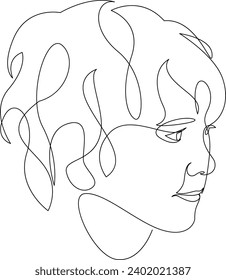 Child with curly hair profile continuous line drawing. Little boy head outline silhouette design. Vector illustration.