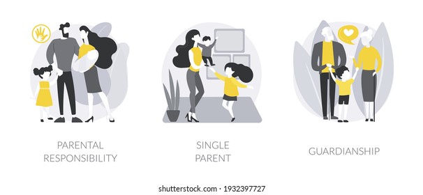 Child Custody Abstract Concept Vector Illustration Set. Parental Responsibility, Single Parent, Guardianship, Social Roles, Child Care, Foster Parenting, Legal Guardian Authority Abstract Metaphor.