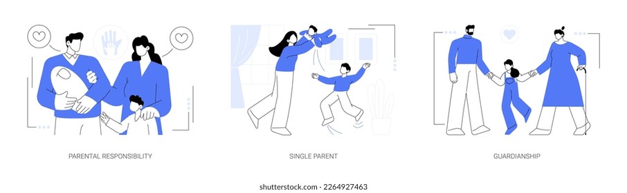 Child custody abstract concept vector illustration set. Parental responsibility, single parent, guardianship, social roles, child care, foster parenting, legal guardian authority abstract metaphor.