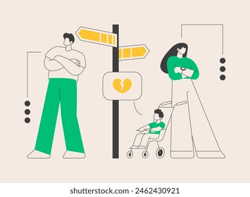 Child custody abstract concept vector illustration. Child cart, marriage dissolution, family conflict, parents divorce, visitation rights, break up, family law, alimony abstract metaphor.