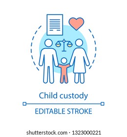 Child custody concept icon. Co-parenting idea thin line illustration. Adoption. Separation agreement, contract. Family law. Parents divorce. Childcare. Vector isolated outline drawing. Editable stroke