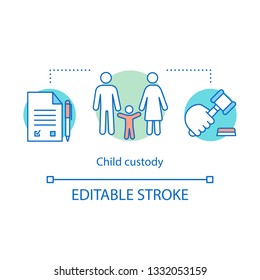 Child custody concept icon. Separation agreement idea thin line illustration. Adoption. Co-parenting. Sign contract. Family divorce. Coparents. Vector isolated outline drawing. Editable stro