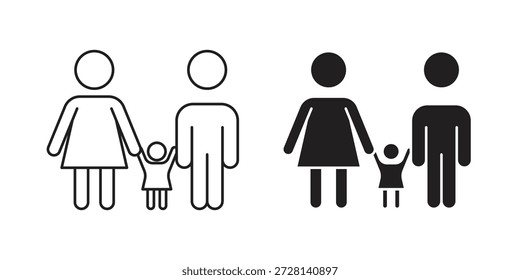 Esquema del icono de la custodia del niño y signo de Vector sólido, pictogramas lineales