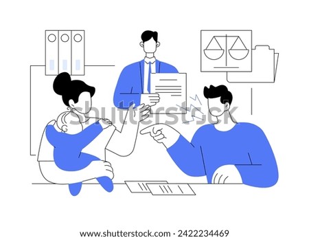 Child custody isolated cartoon vector illustrations. Divorce lawyer setting the terms for child custody, arguing couple, family law, legal service, upset girl, parents battle vector cartoon.