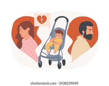 Child custody isolated concept vector illustration. Child cart, marriage dissolution, family conflict, parents divorce, visitation rights, break up, family law, alimony vector concept.