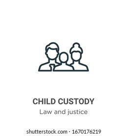 Icono de vector de esquema de custodia secundaria. Icono de custodia de niños negros en línea delgada, ilustración de elemento simple vector plano de la ley editable y concepto de justicia golpe aislado en fondo blanco