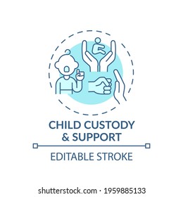 Child custody and support concept icon. Domestic violence survivors support. Protecting children rights with law idea thin line illustration. Vector isolated outline RGB color drawing. Editable stroke