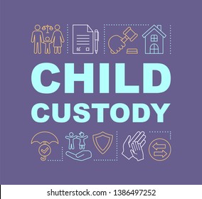 Child custody word concepts banner. Co-parenting. Separation agreement. Presentation, website. Isolated lettering typography idea with linear icons. Adoption. Childcare. Vector outline illustration