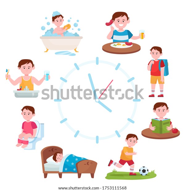 Child Daily Routine Clocks Flat Vector Stock Vector (Royalty Free ...