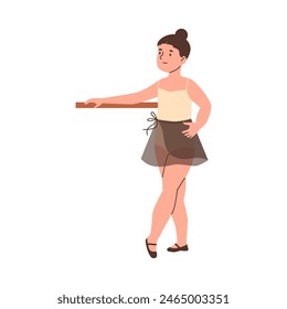 Child dancer practicing at the barre in a ballet class. Vector illustration showcases the dedication of young ballerina training