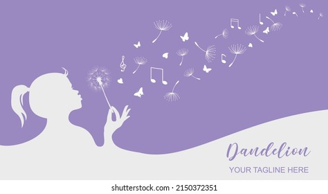 Child with dandelion flying  and seeds, vector illustration. Vector isolated decoration element from scattered silhouettes.