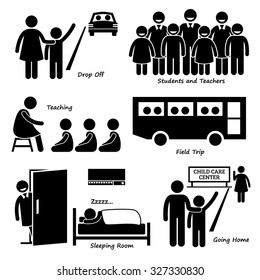 Child Daycare Center for Primary Students Pictogram Icons