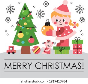 Child decorates the Christmas tree