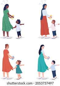Child demands attention semi flat color vector character set. Full body people on white. Family members isolated modern cartoon style illustration for graphic design and animation pack
