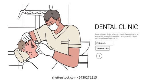 Child at dentist office with periodontal disease or dental decay feel pain in teeth or jaw. Vector illustration of character going to see dentist to put filling or tooth extraction. Boy with toothache