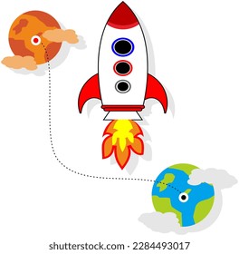 
A child design rocket with beautiful earth and mars images followed