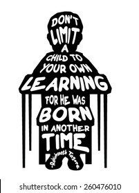 Child Desk School Sitting Learning Born inspirational quote silhouette vector 