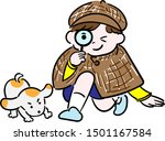 A child detective looks for clues with a magnifying glass