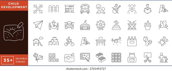 Child Development related icons set. Vector editable stroke.