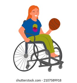 A Child With Disabilities In A Wheelchair Plays Basketball. The Life Of Special Children, The Concept Of Inclusion. Vector Illustration