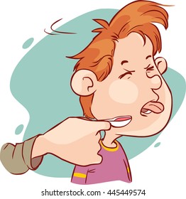 The child with a dissatisfied look has turned away from medicines