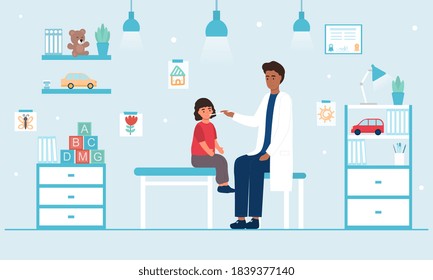 Child at the doctor s appointment pediatrician concept. Flat cartoon vector illustration