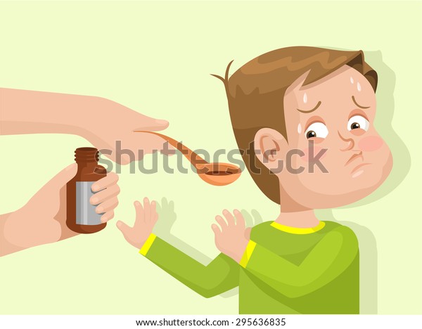 子どもは薬を飲みたくない ベクターフラットイラスト のベクター画像素材 ロイヤリティフリー