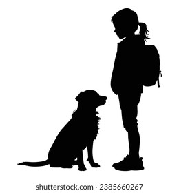 Child with Dog Silhouette on White.