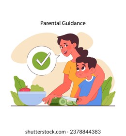 Child doing household chores. Formation of your child's responsibility. Little kid doing household chores, helping parents with cleaning. Positive parenting tips. Flat vector illustration