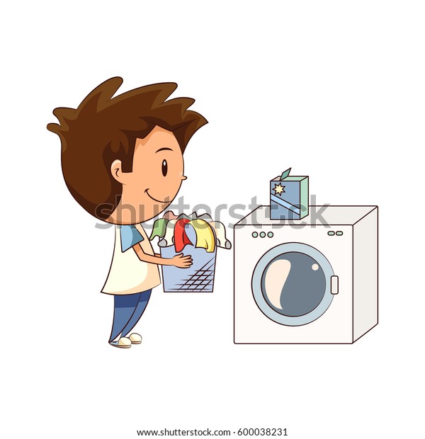 Child Doing Laundry Stock Vector (Royalty Free) 600038231