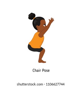 Child doing yoga. Chair Yoga Pose. Cartoon style illustration isolated on white background.