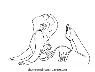 Child doing yoga continuous line drawing