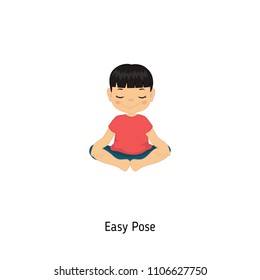 Child doing yoga. Easy Yoga Pose. Cartoon style illustration isolated on white background.