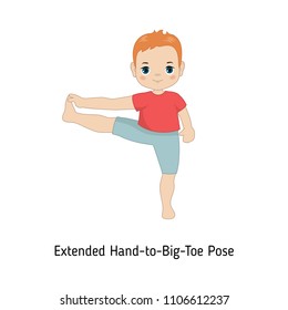 Child doing yoga. Extended Hand to Big Toe Yoga Pose. Cartoon style illustration isolated on white background.