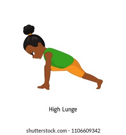 Child doing yoga. High Lunge Yoga Pose. Cartoon style illustration isolated on white background.