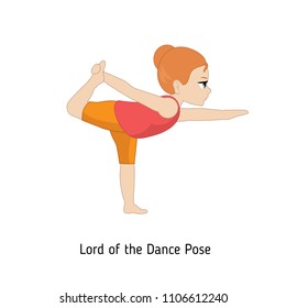 Child doing yoga. Lord of the Dance Yoga Pose. Cartoon style illustration isolated on white background.