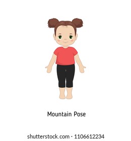 Child doing yoga. Mountain Yoga Pose. Cartoon style illustration isolated on white background.