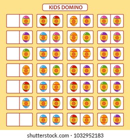 Child dominoes of painted Easter eggs. Children educational game. Printable activity, board game. Vector illustration