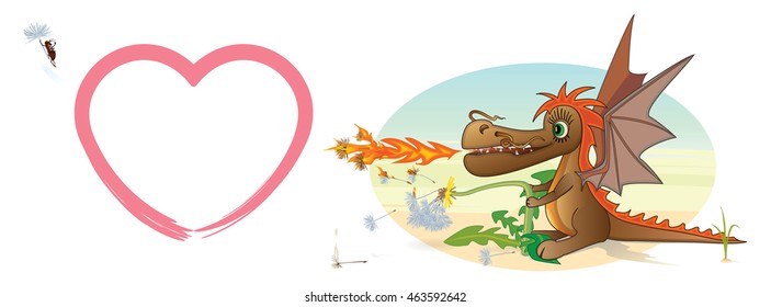 Child dragon and ant, vector illustration. Valentine card.