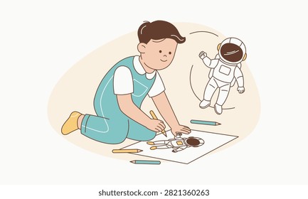 Child Drawing Astronaut or Future Career Dream Showing Imagination and Aspirations Vector