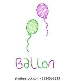 Child drawing ballon with crayon texture, pastel color pencil doodle vector illustration