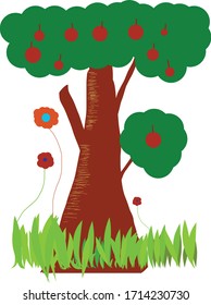 Child Drawing of a big tree with red fruit