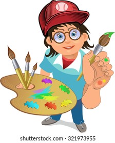 child drawing with brush