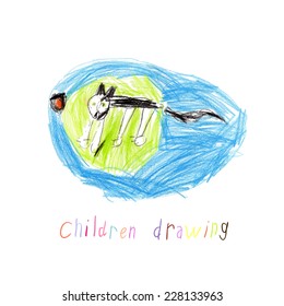 Child Drawing Of Cat, Eps 10 Vector Illustration