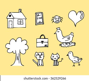 child drawing Chicken house and etc images vector.