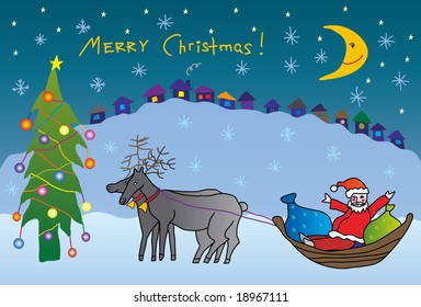 child drawing christmas postcard