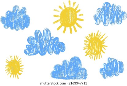 Child Drawing Cloud and Sun Illustration