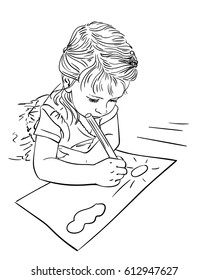 Kinderzeichnung Wolke und Sonne auf Papier beim Liegen auf dem Boden, Vektorgrafik, handgezeichnet Kunstgrafik