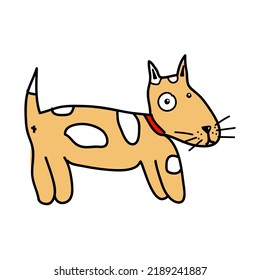 Child drawing of a cute red dog, simple cartoon pet on white