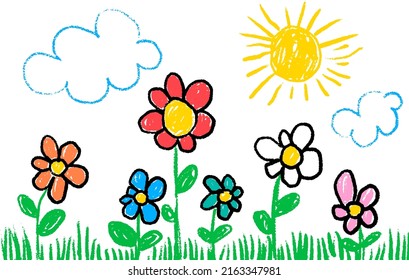 Child Drawing Flowers And Sky Painting
